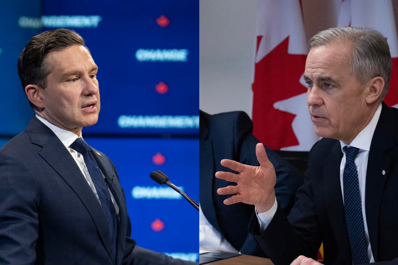 Liberal Party leader Carney (right) supports clean energy and climate policies, while Conservative leader Pierre Poilievre (left) backs the oil and gas industry. (Image: Poilievre, Carney social media)